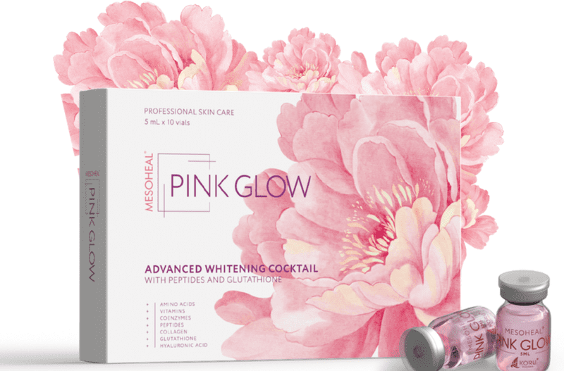 MESOHEAL PINK GLOW ADVANCED WHITENING COCKTAIL 製品パッケージとバイアル